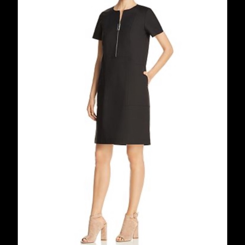 Lafayette 148 Black Short Sleeve Archie Zip Dress